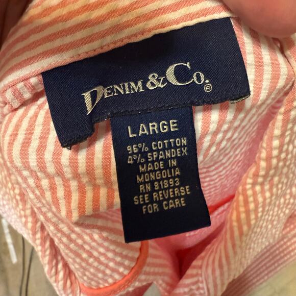 Denim & CO.  size Large Pink & white seer sucker jacket, casual, spring #3767 - Picture 9 of 9